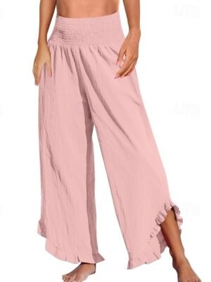 Fashion Wide Leg Plain Elastic Waist Full Length Culottes - Image 8