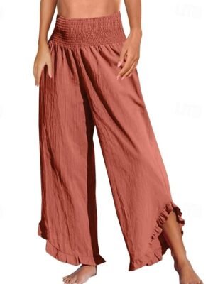 Fashion Wide Leg Plain Elastic Waist Full Length Culottes - Image 9