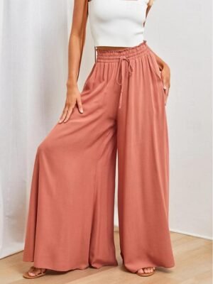 Fashion Wide Leg Shamrock Drawstring Full Length Trousers - Image 10