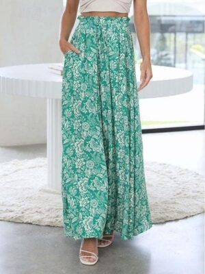 Fashion Wide Leg Shamrock Drawstring Full Length Trousers - Image 16