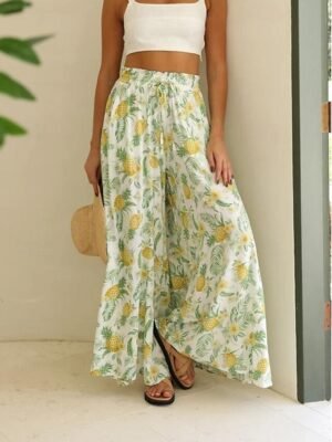Fashion Wide Leg Shamrock Drawstring Full Length Trousers - Image 19