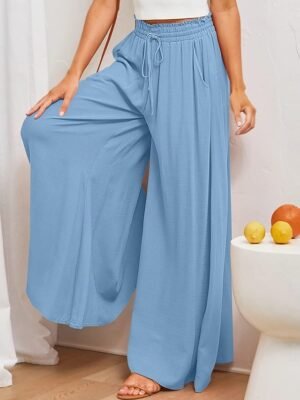 Fashion Wide Leg Shamrock Drawstring Full Length Trousers - Image 5