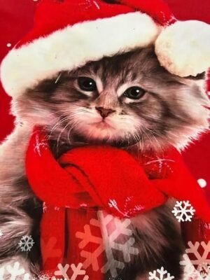 Festive Loose Kitten Graphic Crew Neck Long Sleeve Winter Top - Image 4