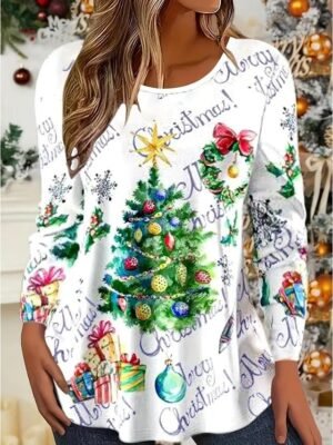 Festive Loose Kitten Graphic Crew Neck Long Sleeve Winter Top - Image 8