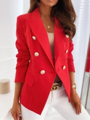 Formal Fit Pink Double Breasted Lapel Long Sleeve Blazer - Image 11