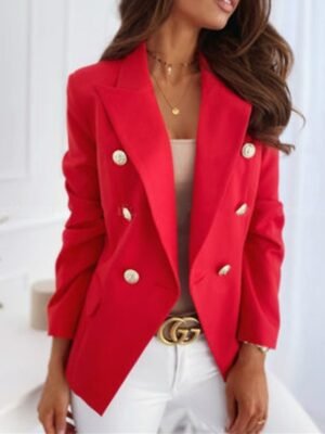 Formal Fit Pink Double Breasted Lapel Long Sleeve Blazer - Image 8