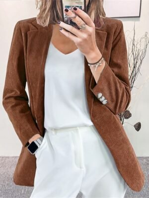 Formal Regular Fit Solid Button Long Sleeve Corduroy Jacket - Image 2