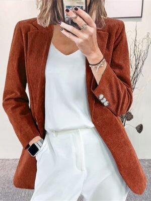 Formal Regular Fit Solid Button Long Sleeve Corduroy Jacket - Image 7
