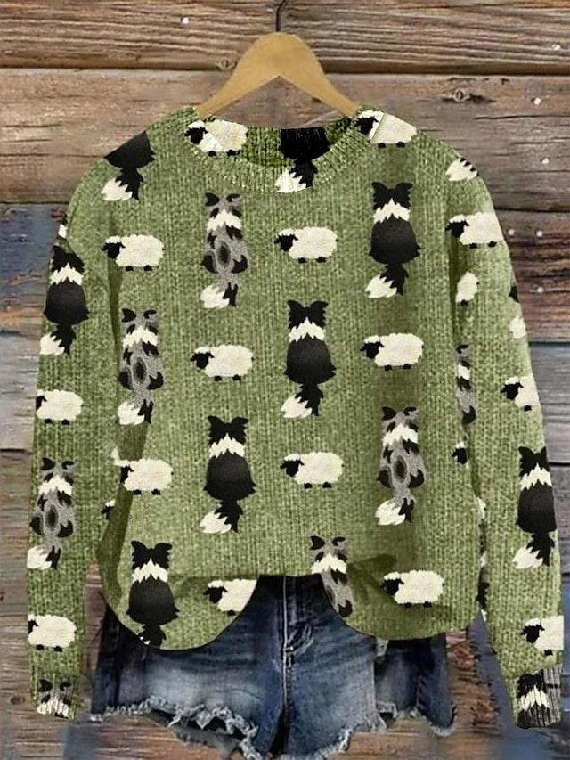 Formal Regular Graphic Animal Crew Neck Long Sleeve Knit Sweater - Image 1