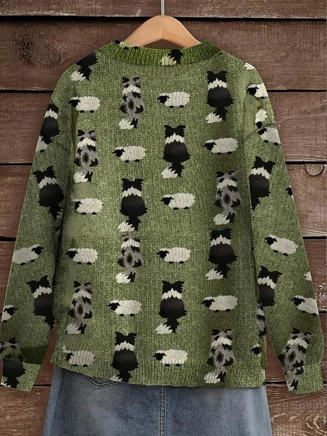 Formal Regular Graphic Animal Crew Neck Long Sleeve Knit Sweater - Image 2