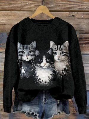 Formal Regular Graphic Crew Neck Long Sleeve Knit Top - Image 1