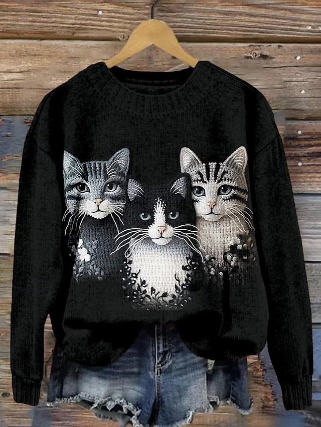 Formal Regular Graphic Crew Neck Long Sleeve Knit Top - Image 1