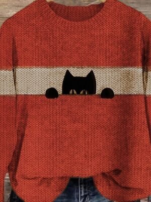 Formal Regular Graphic Crew Neck Long Sleeve Knit Top - Image 2