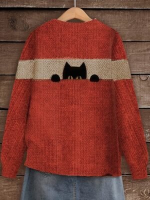 Formal Regular Graphic Crew Neck Long Sleeve Knit Top - Image 3