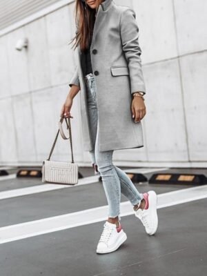 Formal Stylish Long Sleeve Stand Collar Trench Coat - Image 3