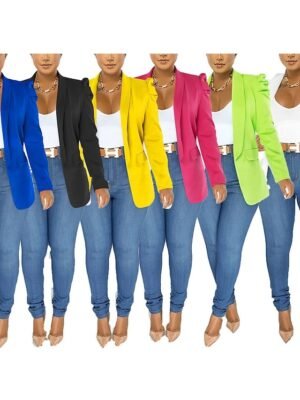 Formal Tailored Solid Notched Long Sleeve Blazer - Image 13