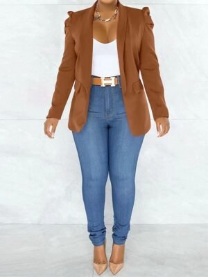 Formal Tailored Solid Notched Long Sleeve Blazer - Image 3