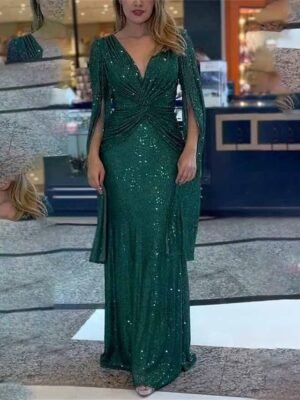 Glamorous Fitted Sequin V Neck Long Sleeve Maxi Dress - Image 5
