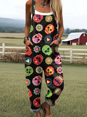 Halloween Loose Graphic Sleeveless Wide Leg Jumpsuit - Image 2