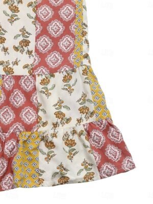 Holiday Regular Fit Floral V Neck 3/4 Sleeve High Waist Jumpsuit - Image 7