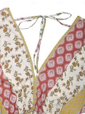 Holiday Regular Fit Floral V Neck 3/4 Sleeve High Waist Jumpsuit - Image 8