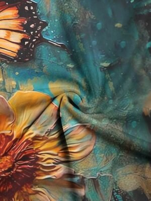 Holiday Regular Floral Butterfly Print Round Neck Short Sleeve Top - Image 2