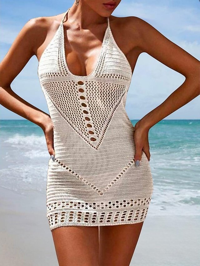 Knitted Long Sleeve Colour Block Beach Dress - Image 1