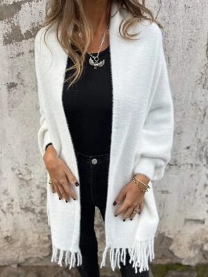 Modern Casual Plain Collarless Long Sleeve Coat - Image 4