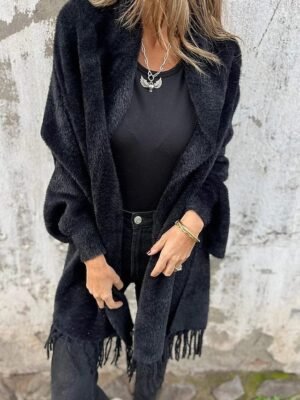 Modern Casual Plain Collarless Long Sleeve Coat - Image 6