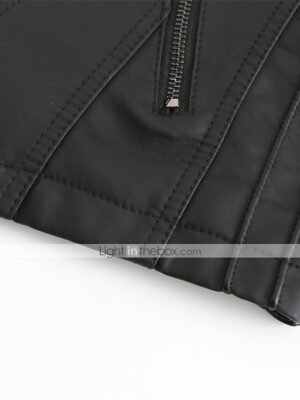 Modern Long Sleeve Faux Leather Moto Biker Jacket - Image 18