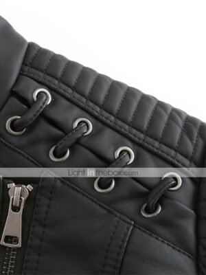 Modern Long Sleeve Faux Leather Moto Biker Jacket - Image 20