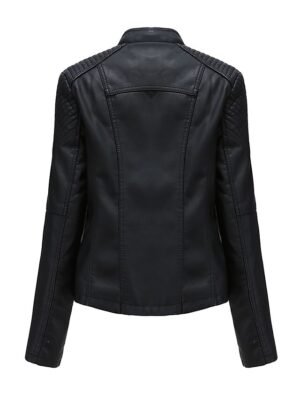 Modern Long Sleeve Faux Leather Moto Biker Jacket - Image 4