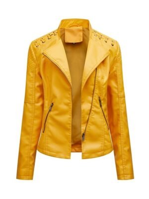 Modern Long Sleeve Faux Leather Moto Biker Jacket - Image 9