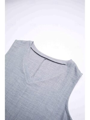 Modern Loose Fit Plain V Neck Sleeveless Maxi Dress - Image 10