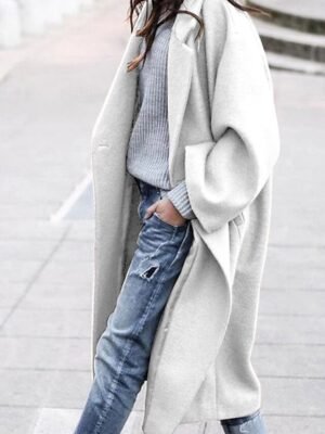 Modern Loose Fit Solid Colour Turndown Long Sleeve Long Coat - Image 2