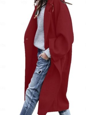 Modern Loose Fit Solid Colour Turndown Long Sleeve Long Coat - Image 4
