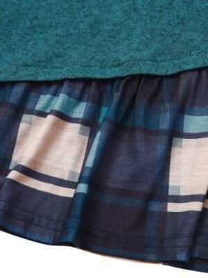 Modern Loose Plaid V Neck 3/4 Sleeve Mini Dress - Image 7