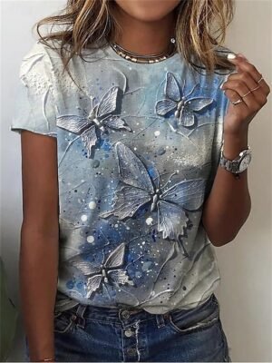 Modern Regular Butterfly Crew Neck Short Sleeve Top - Image 2