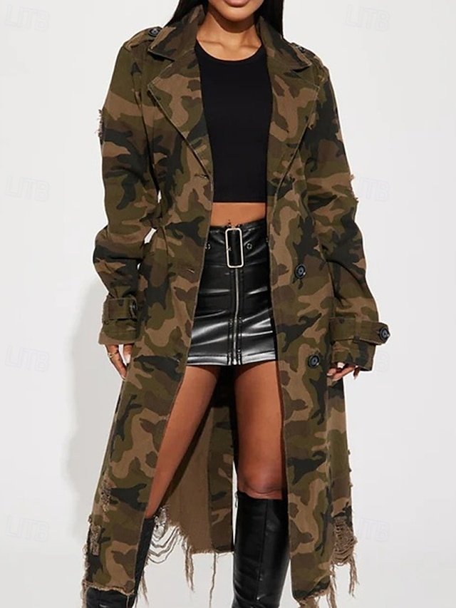 Modern Regular Fit Camo Turndown Long Sleeve Long Trench Coat - Image 1