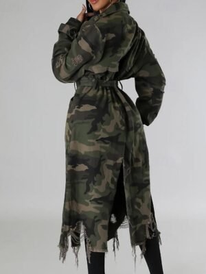 Modern Regular Fit Camo Turndown Long Sleeve Long Trench Coat - Image 11