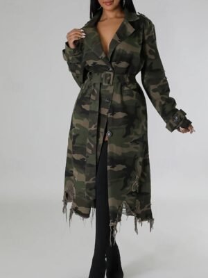 Modern Regular Fit Camo Turndown Long Sleeve Long Trench Coat - Image 12