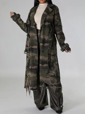 Modern Regular Fit Camo Turndown Long Sleeve Long Trench Coat - Image 13