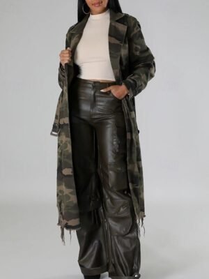 Modern Regular Fit Camo Turndown Long Sleeve Long Trench Coat - Image 14