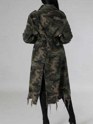 Modern Regular Fit Camo Turndown Long Sleeve Long Trench Coat - Image 15