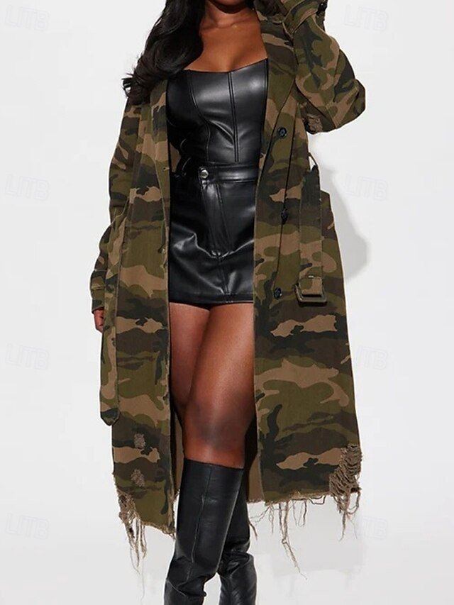 Modern Regular Fit Camo Turndown Long Sleeve Long Trench Coat - Image 2