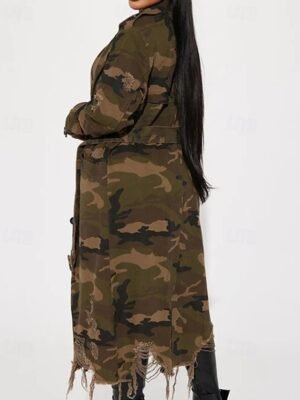 Modern Regular Fit Camo Turndown Long Sleeve Long Trench Coat - Image 3
