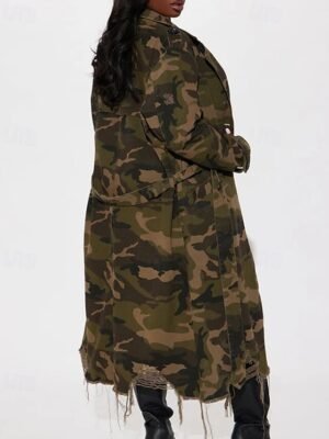 Modern Regular Fit Camo Turndown Long Sleeve Long Trench Coat - Image 4