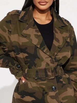 Modern Regular Fit Camo Turndown Long Sleeve Long Trench Coat - Image 6