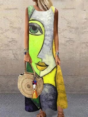 Modern Regular Fit Colour Block Crew Neck Sleeveless Maxi Dress - Image 3
