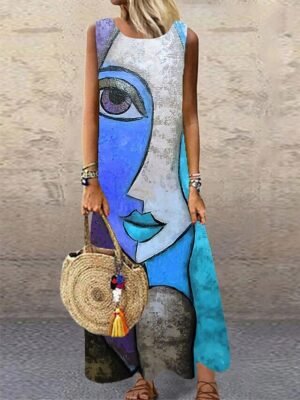 Modern Regular Fit Colour Block Crew Neck Sleeveless Maxi Dress - Image 4